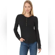 Faherty women rib gila sz S henley long sleeve knit top shirt