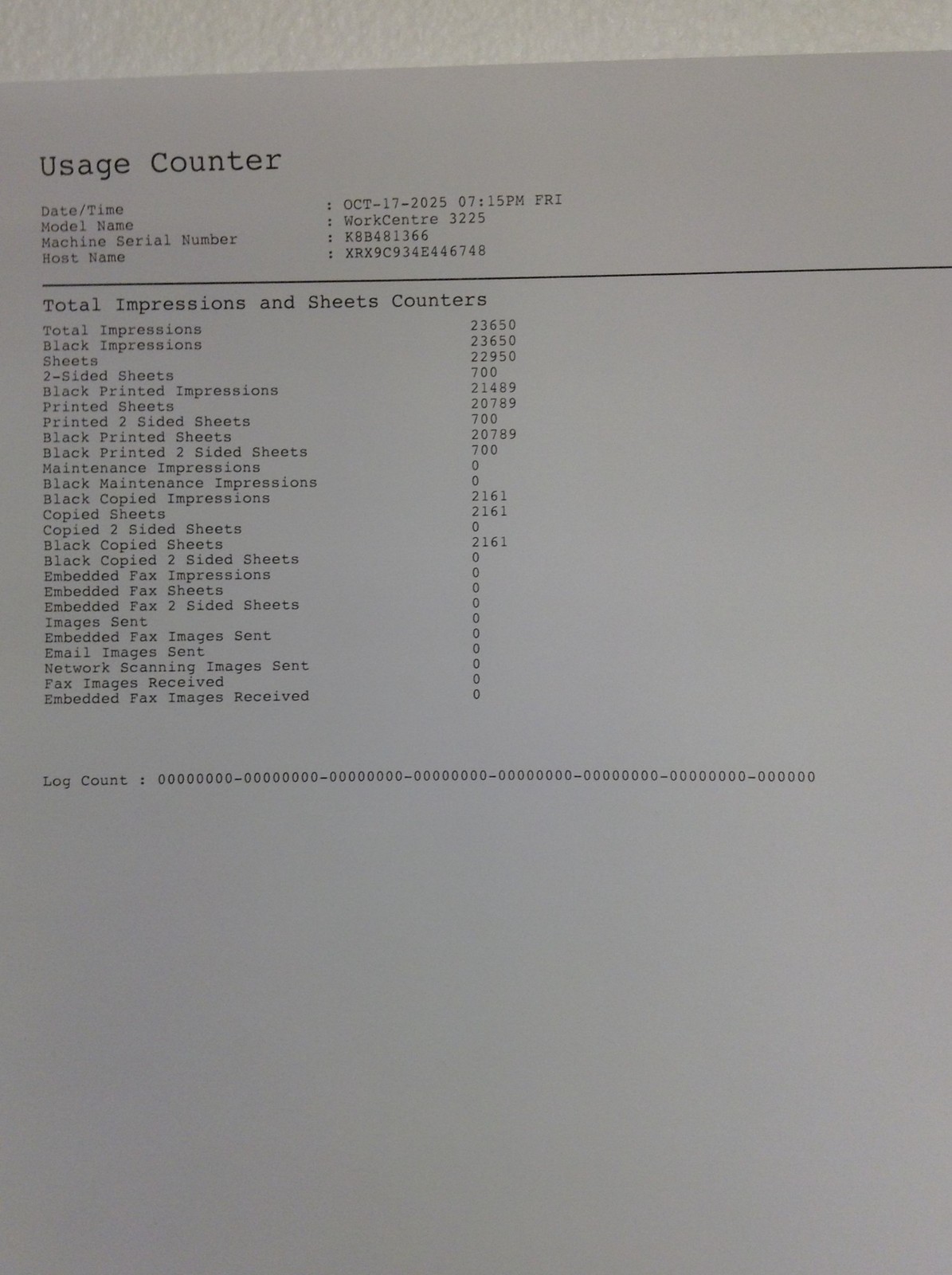 Xerox WorkCentre 3225 Wireless Mono Laser Printer USB Network 256MB 23k working