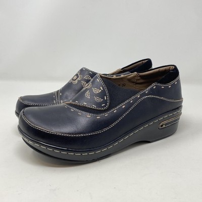 Spring Step L'Artiste Shoes Womens Size 8.5 Black Leather Burbank Floral Clogs
