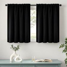Black Short Blackout Curtains for Small Bedroom Window 36 Inches Long 2 Panels,