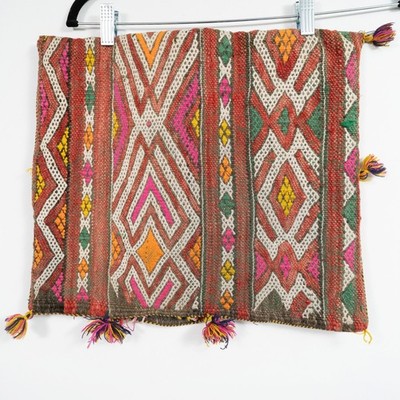 Vintage Turkish Kilim Wool Pillow Cover 14x16 Geometric Rug Boho Decor