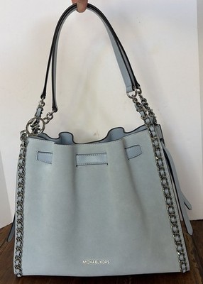 NWT Michael Kors Mina Large Belted Chain Inlay Shoulder Bag Pale Ocean Perfect!