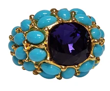 Kenneth Jay Lane KJL Turquoise Cabochon Amethyst Color Glass Adjustable Ring