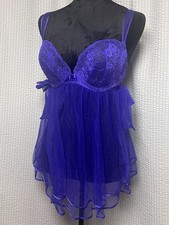 Victoria  s Secret Purple Lace Babydoll Chemise Nightie Sheer Mesh Small