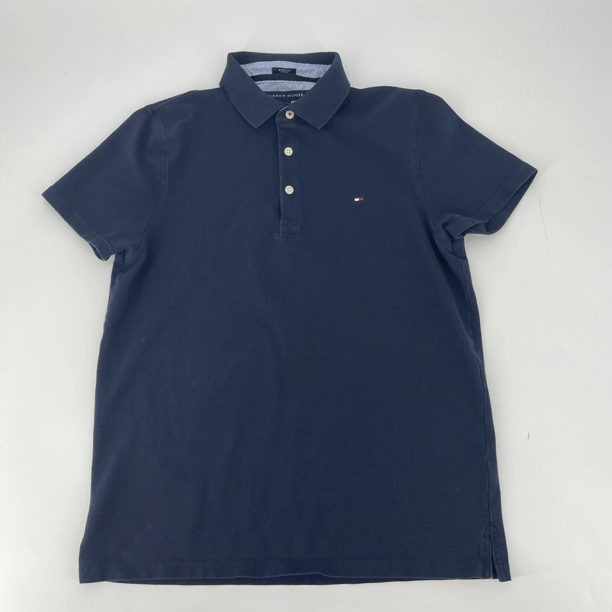 Tommy Hilfiger Polo Shirt Mens Size Small Navy Blue Custom Fit Stretch  Pique