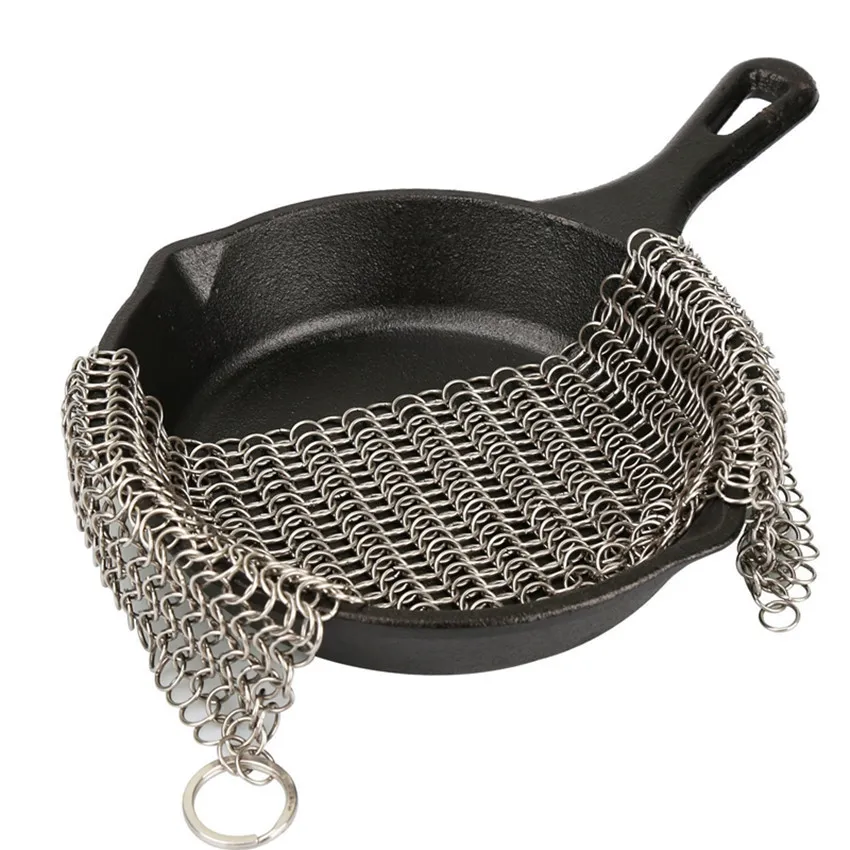 Cast Iron Cleaner Stainless Steel Chainmail Kitchen Tools Pan Scrubber  Anti-rust