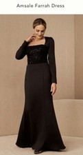 BHLDN Anthropologie Amsale Farrah Formal Dress Black Sequin Square Neck Size 10