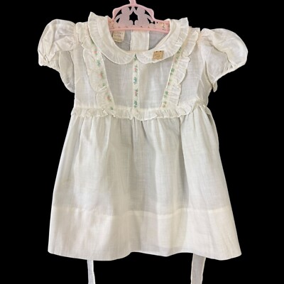 Sassie Lassie Baby Girl Dress White Cotton Size 12 Months Vintage 1950s