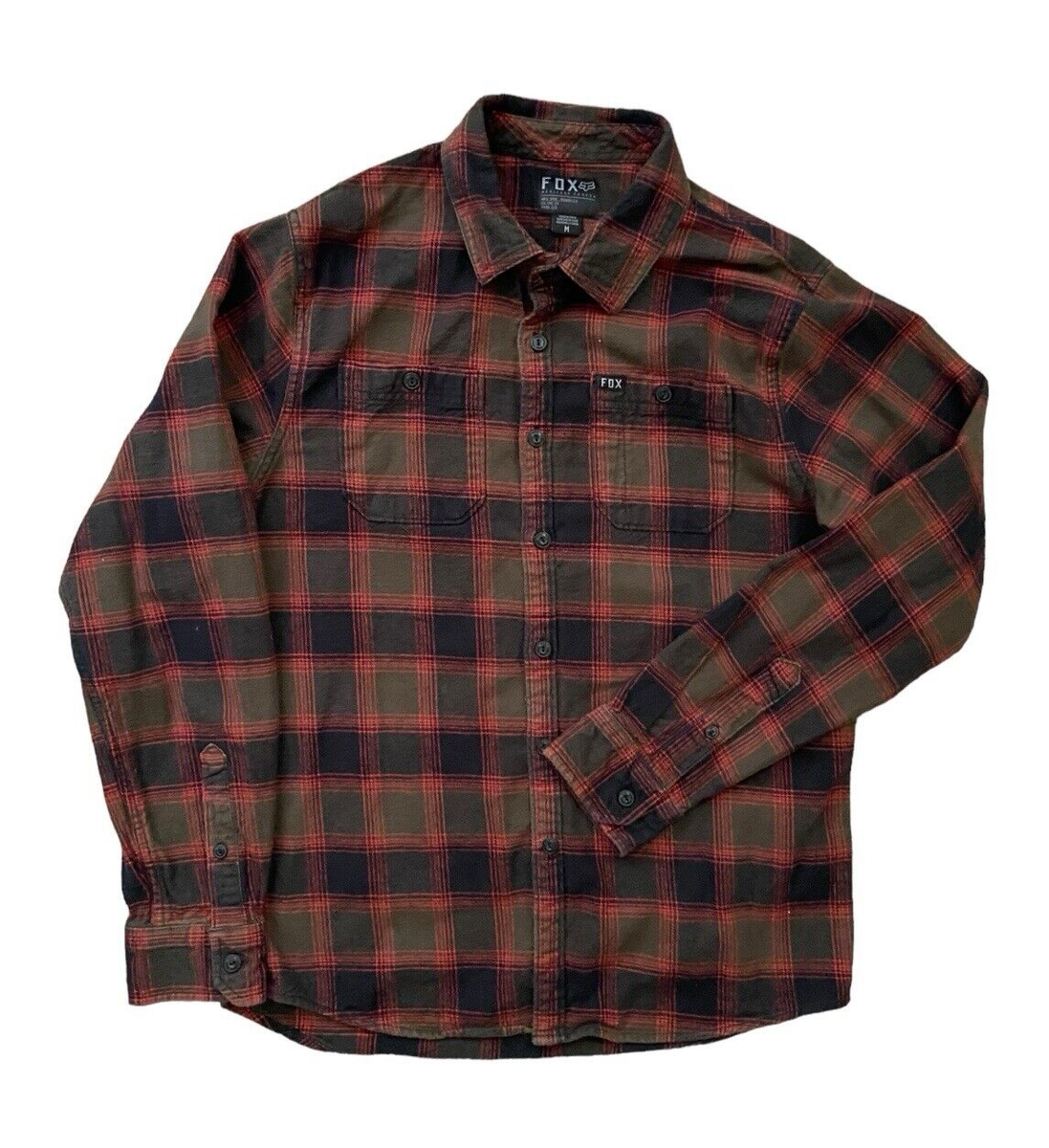 Fox Racing Midweight Flannel Shirt Mens M Red/Green Plaid Button-up Long Sleeve Fox Racing Midweight Flannel Shirt Mens M Red/Green Plaid Button-up Long Sleeve
