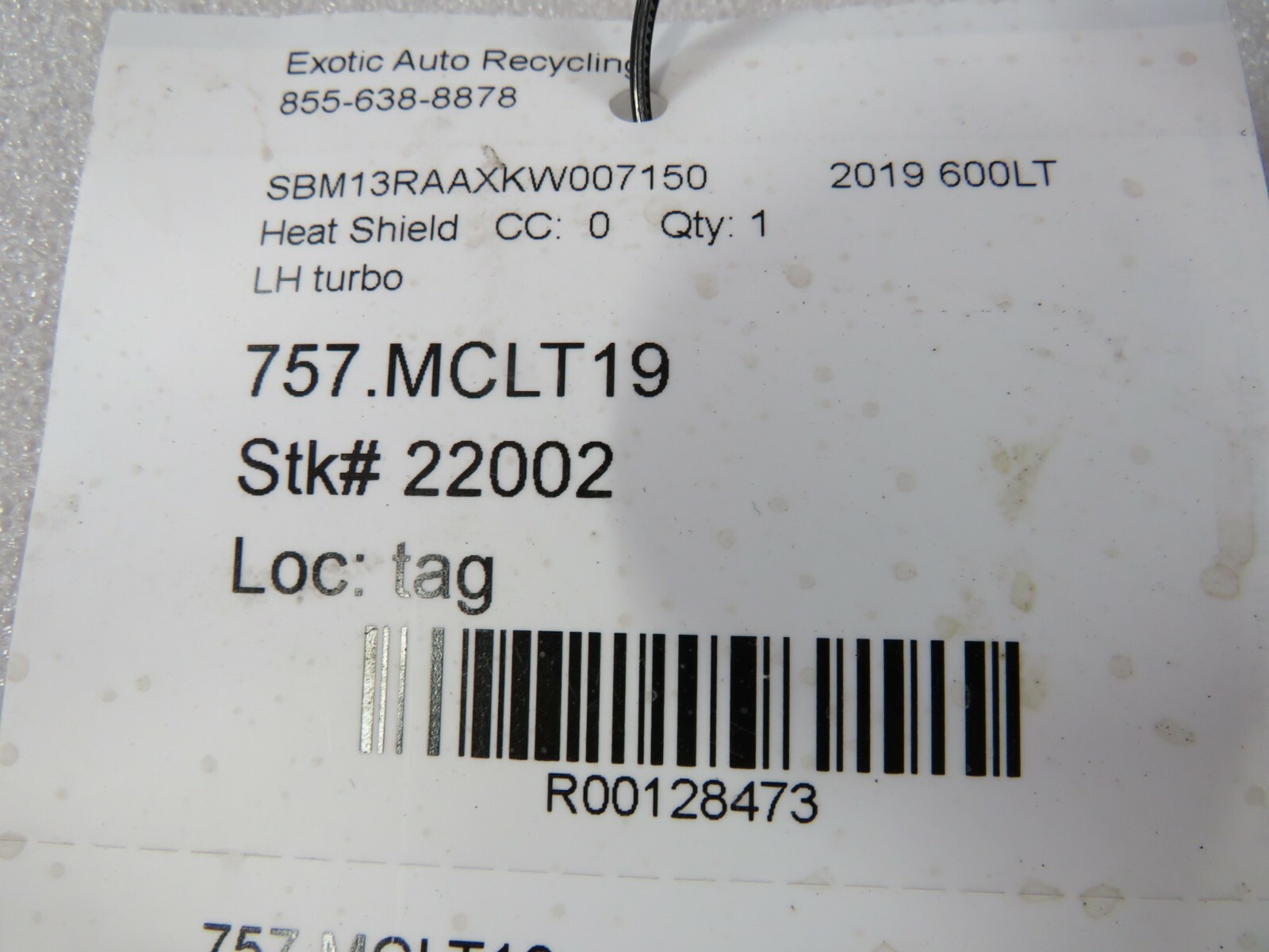 Mclaren 600LT, LH, Left, Turbo Heat Shield, Used