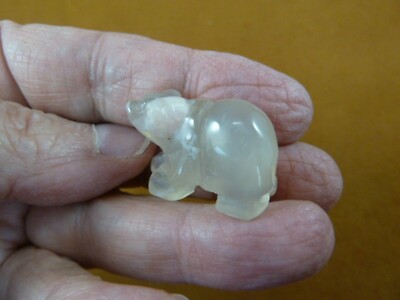 (Y-BEA-544a) little 1'' baby white tan Agate Bear walking gemstone FIGURINE cub