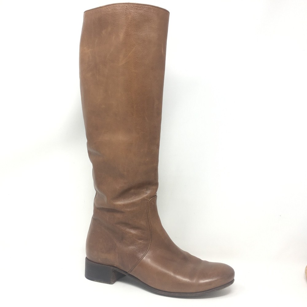 Prada Italy Knee High Boots Shoes Women's Size 36 EU 6 US Brown Leather Zip Up