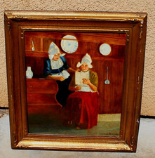 19th Century Dutch Interior Scene with Two Girls Reading oil painting