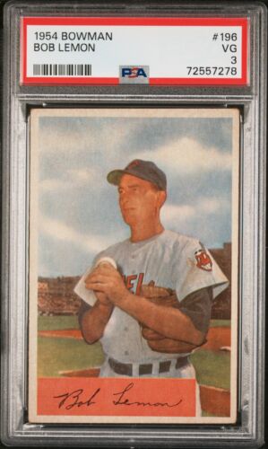 PSA 3 VG 1954 BOWMAN BOB LEMON #196 INDIANS 57278 SD272 - Afbeelding 1 van 2