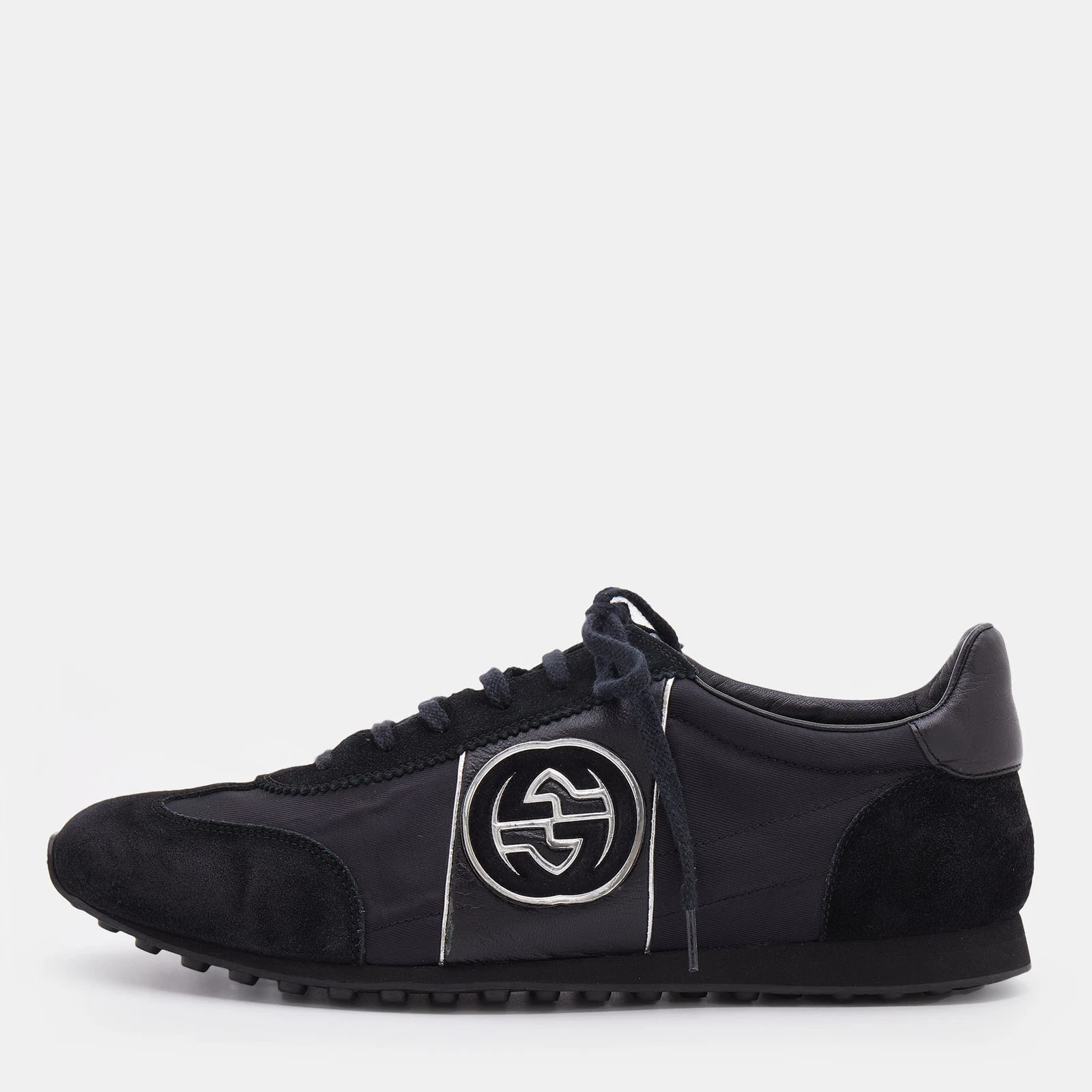 Baskets basses Gucci en daim noir et nylon GG taille 44,5