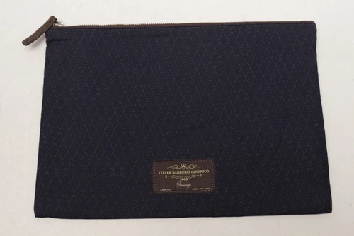 Vitale Barberis Canonico Revenge Cloth Zip Pouch Bag Blue Diamond Wool Italy