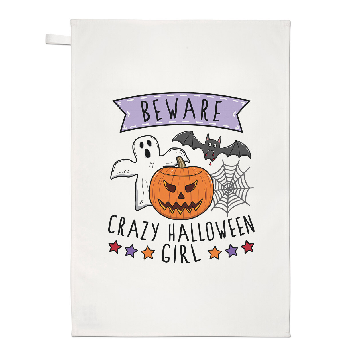 Beware Crazy Halloween Girl Tea Towel Dish Cloth Ghost Pumpkin Daughter Funny