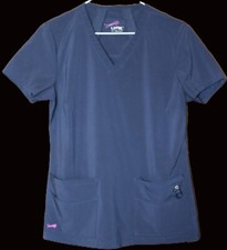 LYNX Navy Blue Spandex Stretchy Professional V-Neck Scrub Top Size Extra Small
