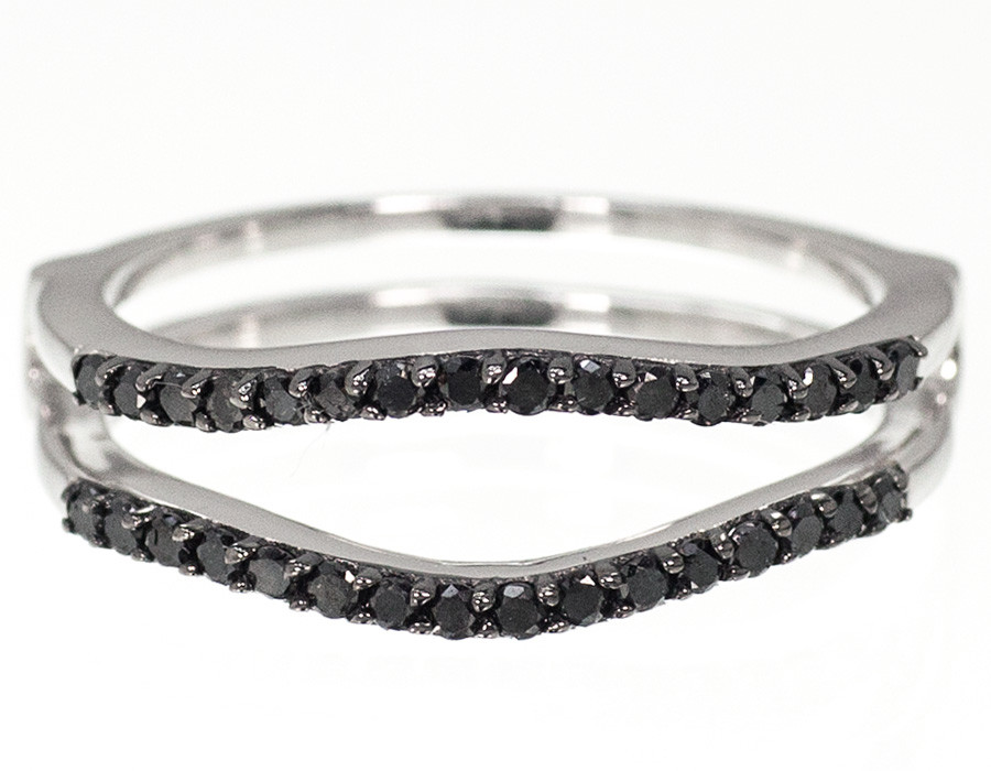 10k White Gold Black Diamond Solitaire Enhancer Wrap Jacket Ring