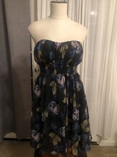 NWT Urban Outfitters Kimchi Blue Black Floral Dress Sz L Smocked Waist Strapless