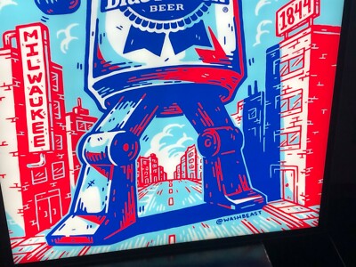 PABST BLUE RIBBON LED BEER BAR SIGN MAN CAVE PRB CAN LIGHT ROBOT