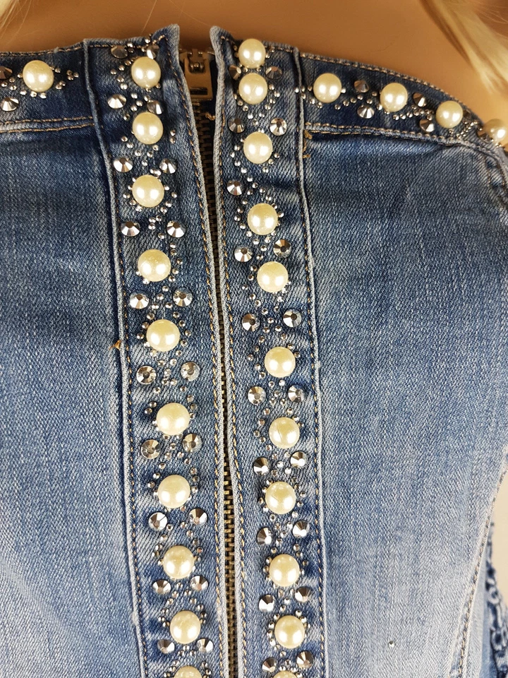 Süß!Jeans Short Overall Playsuit Bandeau Perlen Strass Gr. 34-36-38 - Bild 2 von 4