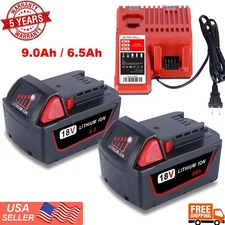 Battery For Milwaukee M18 Fuel 48-11-1860 XC 6.5Ah/9.0Ah M18 M12 Rapid Charger