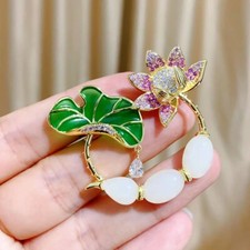 Fashion Elegant Women Lotus Crystal Badges Brooches Pins Jewelry