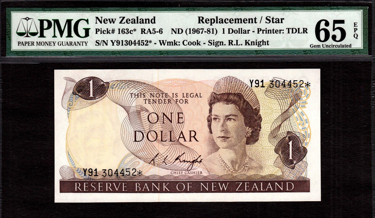 New Zealand $1 REPLACEMENT // STAR 1967-81 Prefix Y91 P-163c* GEM 