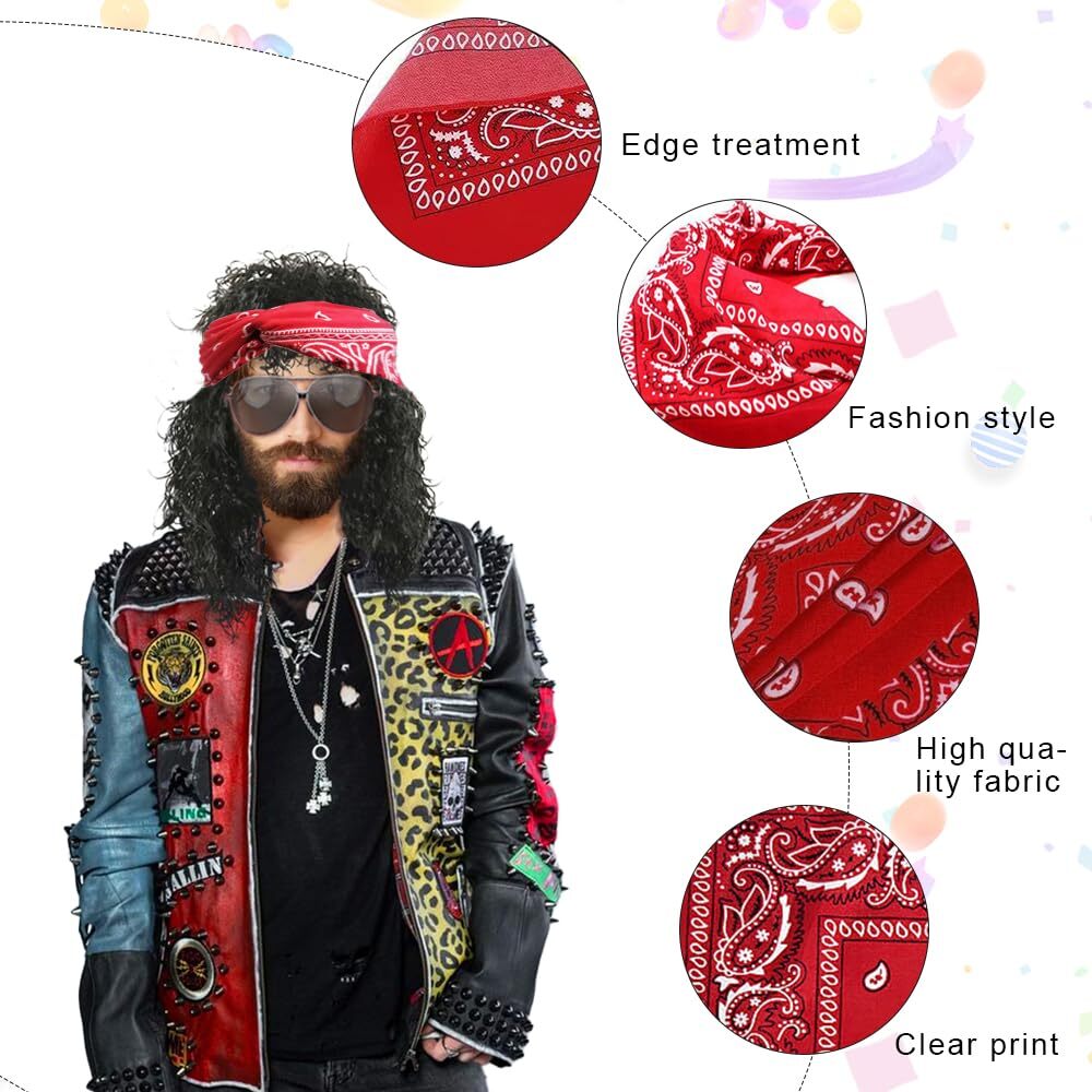 Déguisement Années 80 Homme - Kit 6 Pièces Avec Perruque Mulet, Lunettes, Pour Fête Disco Ou Carnaval