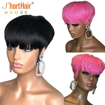 Short Pixie Cut Bob Wig withBangs Brazilian Straight Human  display picture 2