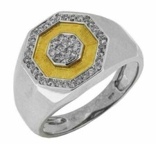ESTATE WIDE .33CT DIAMOND 14KT WHITE  YELLOW GOLD 3D OCTAGON CLASSIC MENS RING