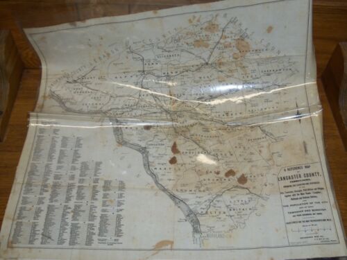 Ancienne carte de référence en lin 1897 comté de Lancaster Pennsylvanie chemins de fer populations - Photo 1/11