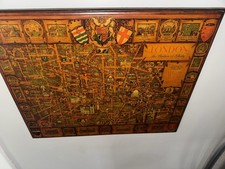 ANTIQUE PRINT MAP OF LONDON UK COAT OF ARMS VERY DETAILED FROM 1951