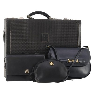 GIVENCHY Barry Shoulder Bag Leather 4 Set Black Gold Silver Auth bs35228