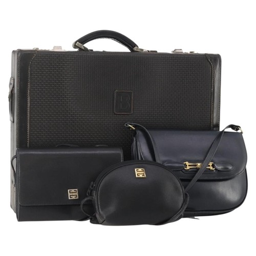GIVENCHY Barry Shoulder Bag Leather 4 Set Black Gold Silver Auth bs35228
