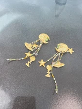 Vintage 1981 Lunch At The Ritz  Celestial Moon Star Planets Clip Earings