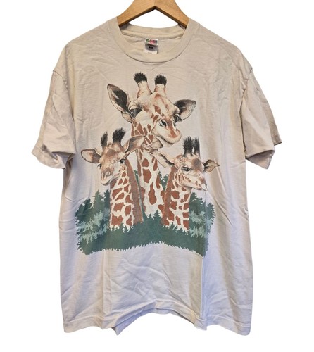 Vtg 90s Giraffes T Shirt XL Nature Safari Animal Giraffe Single Stitch