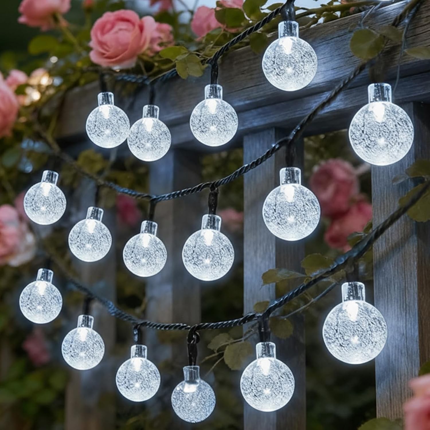 Solar Fairy Lights Outdoor Waterproof 60LED 8M String Lights 8 Modes Timer