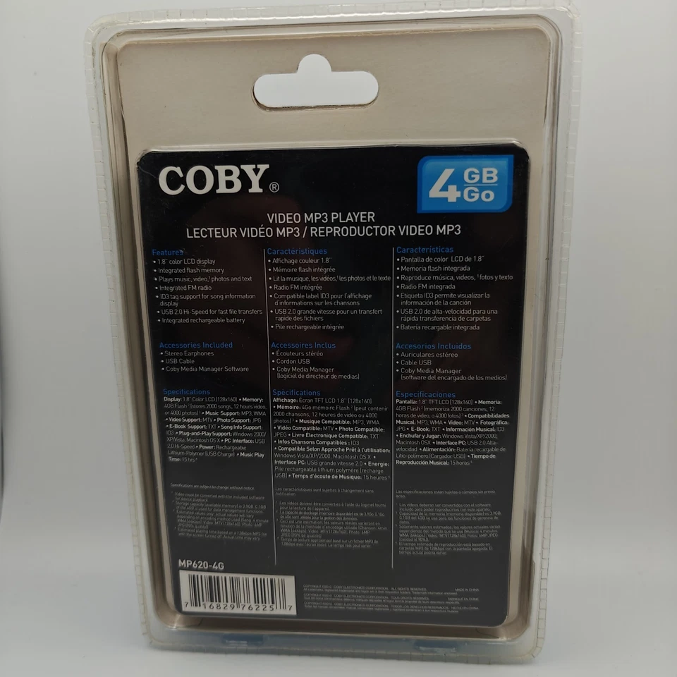 COBY MP620-4G 4GB Go Video MP3 Player 1.8 LCD Screen USB 2.0 Hi-Speed -Brand New - Image 3 of 4