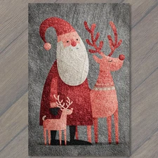 POSTCARD Santa Reindeer Family Red Gray Holiday Christmas Nordic Modern Cute Fun