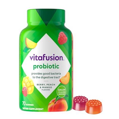 Vitafusion Probiotic Gummy Supplements, Raspberry, Peach and Mango Flavors, with