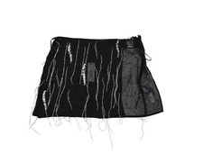 Nasty Gal Cover Up Swim Skirt Womens Medium Black Beaded Tassel Ring Mini Sarong