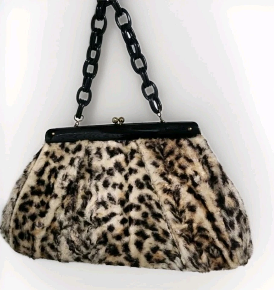 Bolso de mano de leopardo de los años 60 bolso de eslabones de cadena sintética cartera vintage Foto 4 de 4