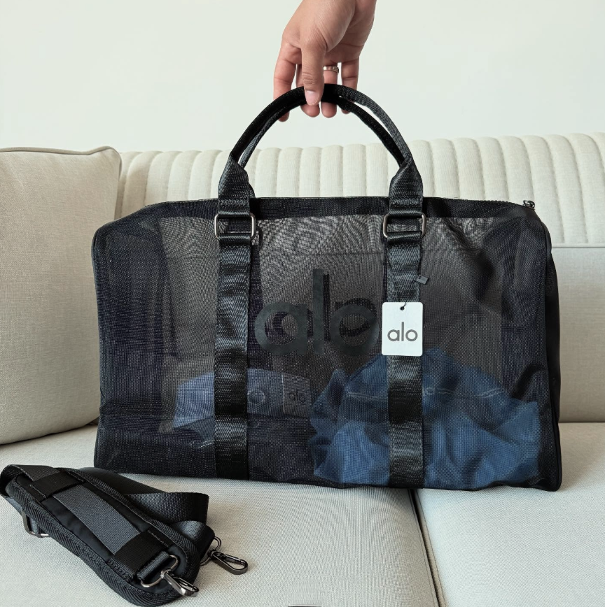Alo Yoga Lightweight Sheer Mesh Duffle Gym Travel Bag NWT
