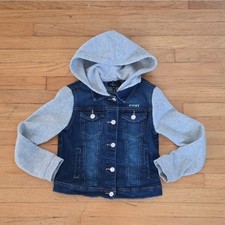 DKNY Boys Denim Jacket with Soft Gray Sleeves And Hood Size M 8 10 