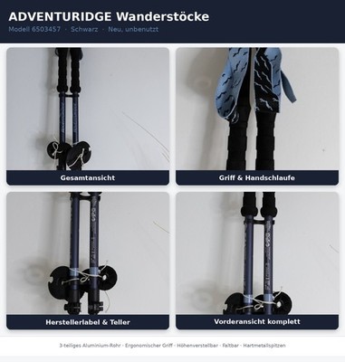ADVENTURIDGE Wanderstöcke Trekkingstöcke schwarz höhenverstellbar Modell 6503457