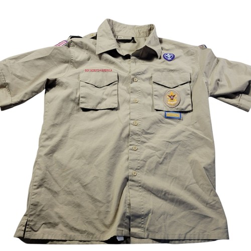 Boy Scout BSA UNIFORM SHIRT Men’s Medium Beige Short Sleeve Tan Short Sleeve