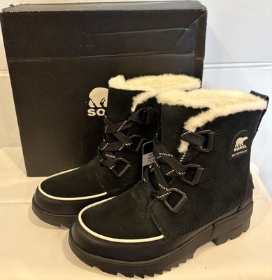 NIB Women's Sorel Tivoli IV WP Black Leather Winter Snow Boots, Size 7