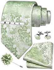 Tie Set for Men Necktie and Pocket Square,Tie Clip,Cufflinks, Lapel Sage Green
